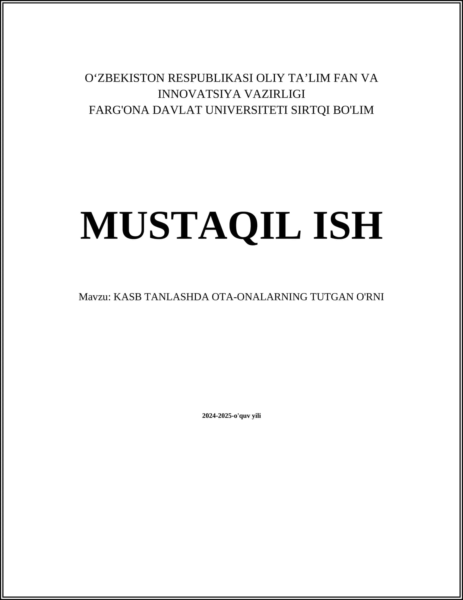 KASB TANLASHDA OTA-ONALARNING TUTGAN O'RNI 1
