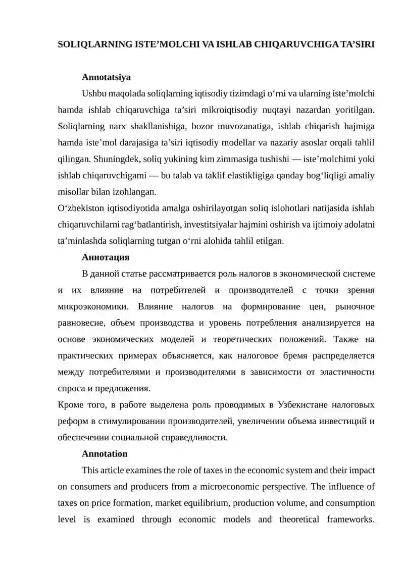 SOLIQLARNING ISTE’MOLCHI VA ISHLAB CHIQARUVCHIGA TA’SIRI 1