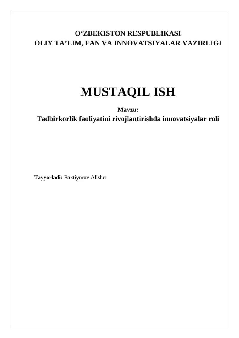 Tadbirkorlik Faoliyatini Rivojlantirishda Innovatsiyalar Roli 1