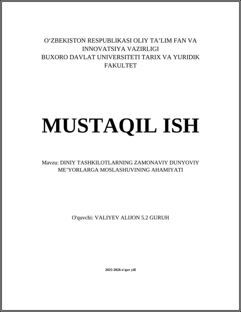 Diniy tashkilotlarning zamonaviy dunyoviy me'yorlarga moslashuvi: nazariy va amaliy ahamiyati 1