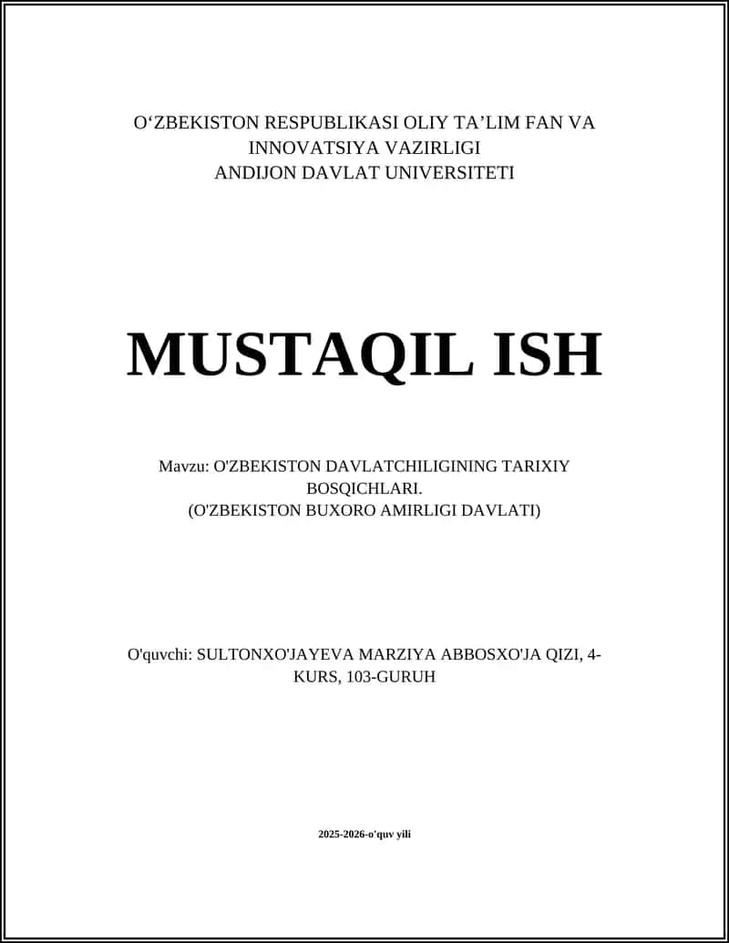 O'ZBEKISTON DAVLATCHILIGINING TARIXIY BOSQICHLARI 1
