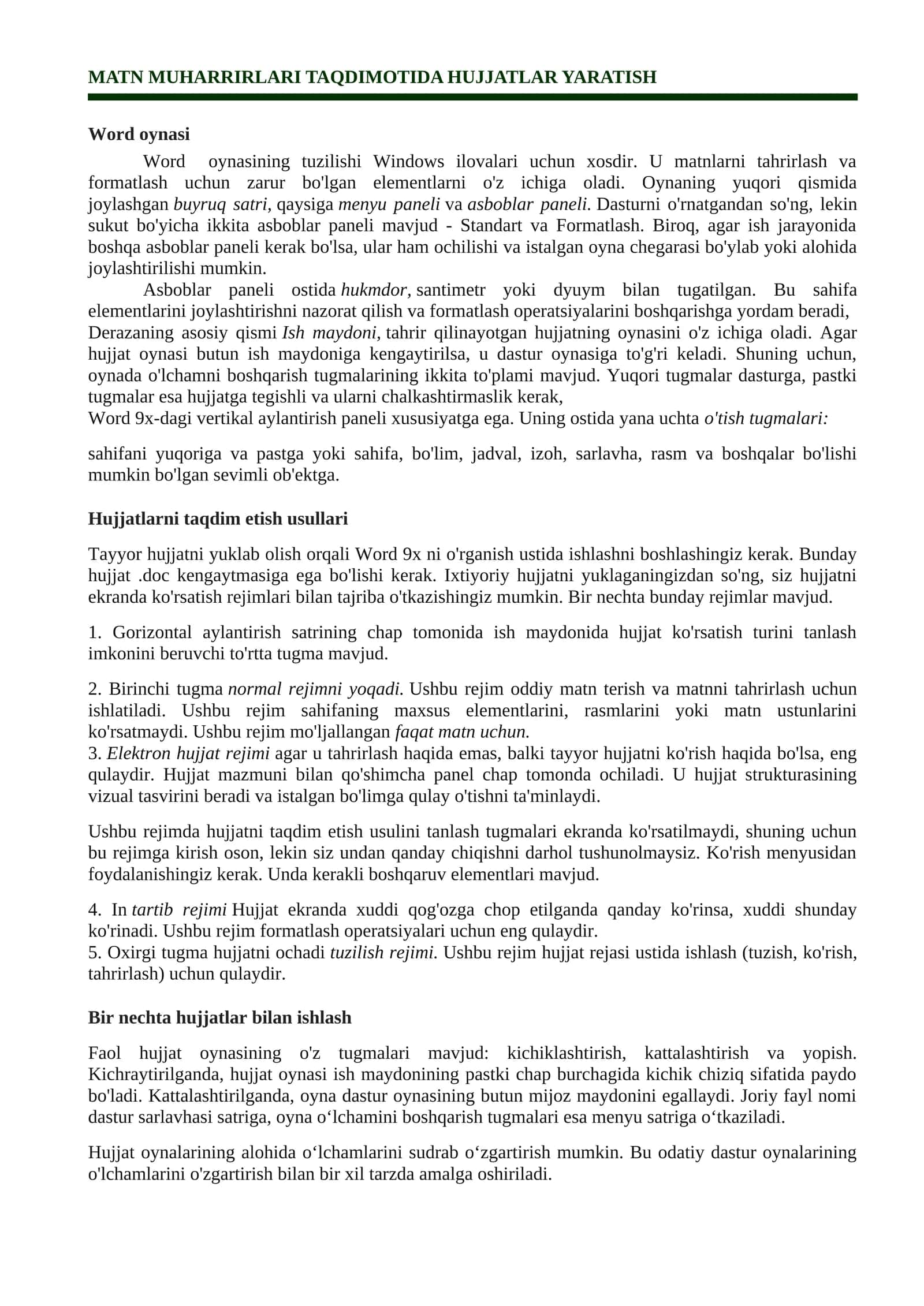 Word matn muharririda hujjatlar yaratish (3-amaliyot) 1