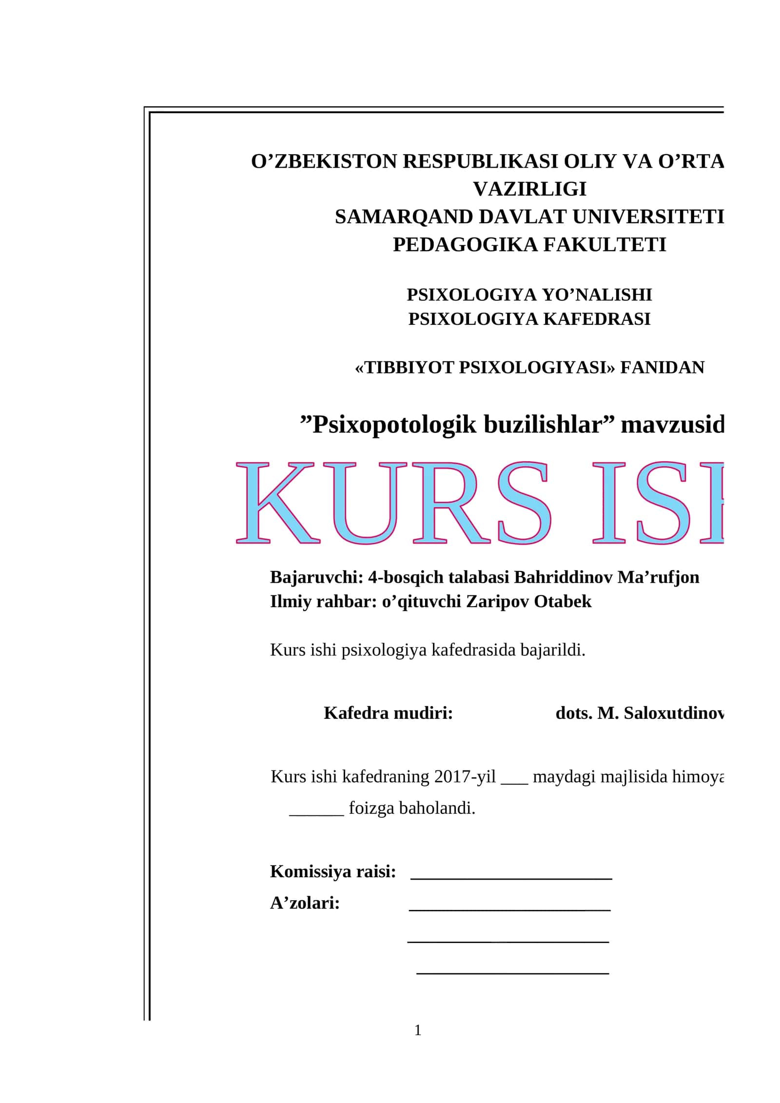 Psixopotologik buzilishlar 1