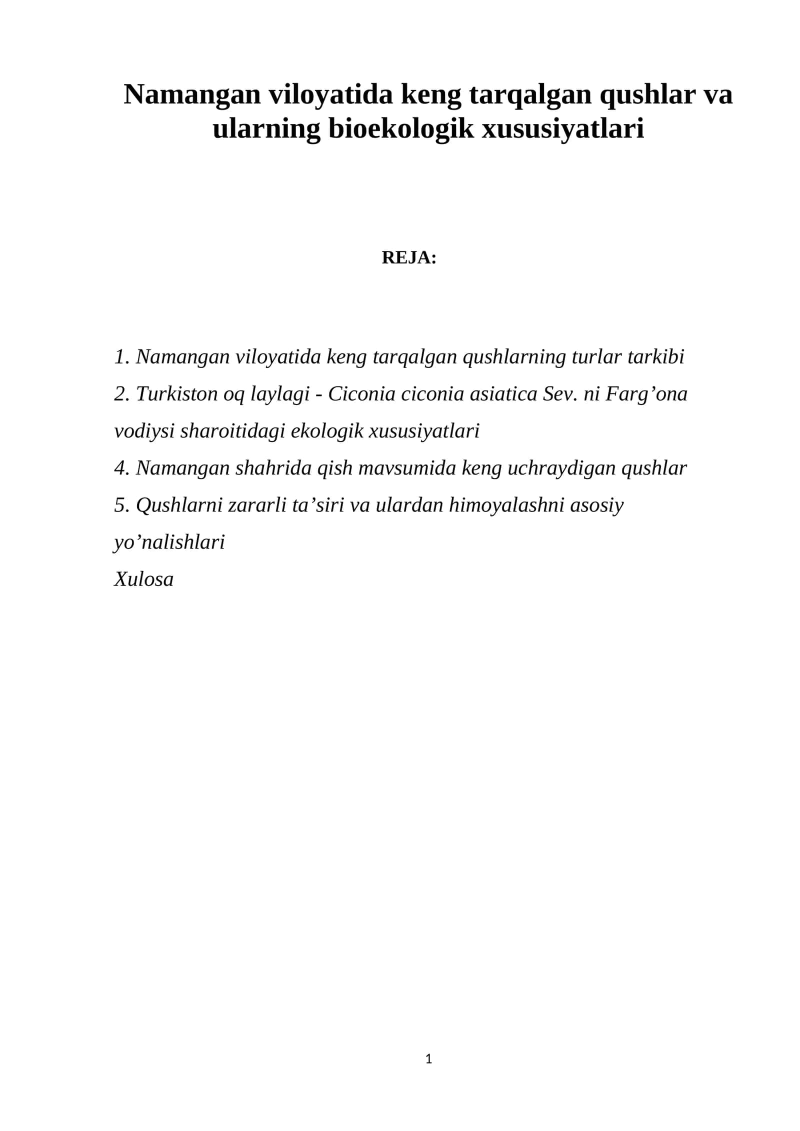 Namangan viloyatida keng tarqalgan qushlar va ularning bioekologik xususiyatlari 1