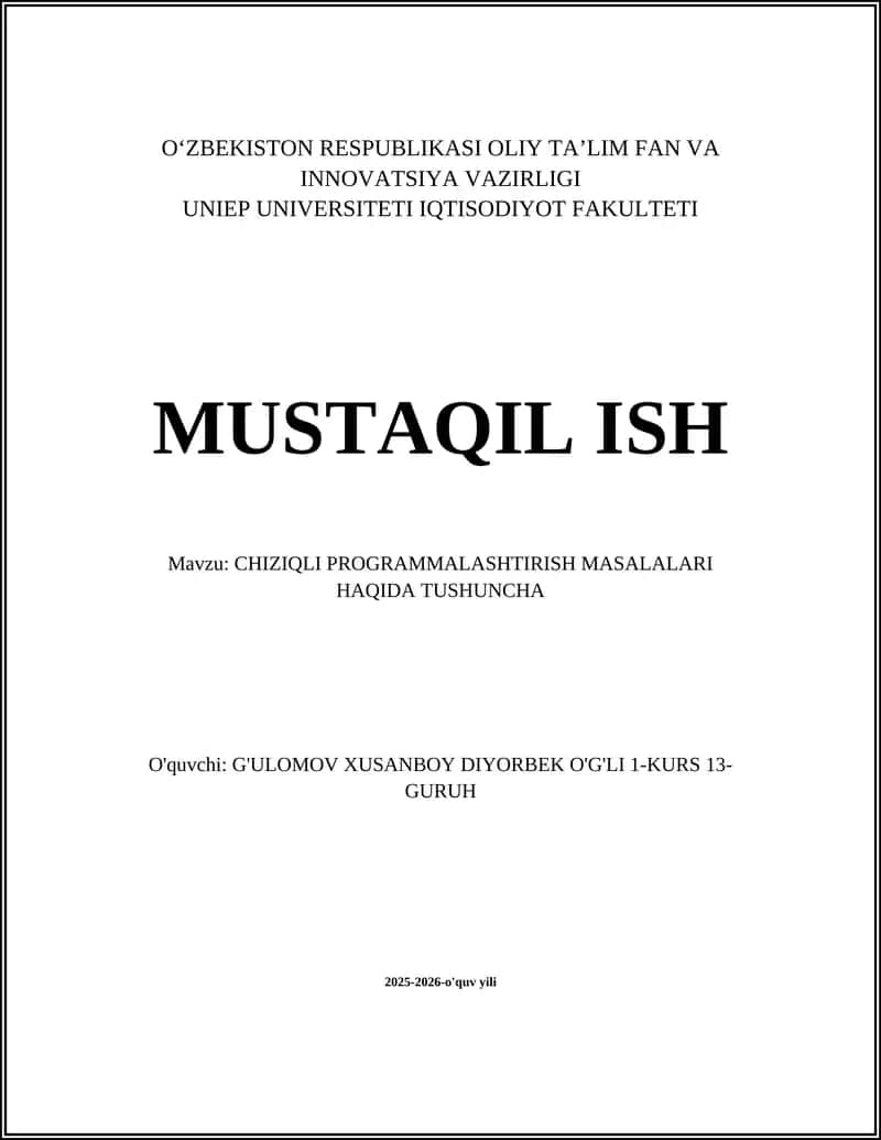 CHIZIQLI PROGRAMMALASHTIRISH MASALALARI 1