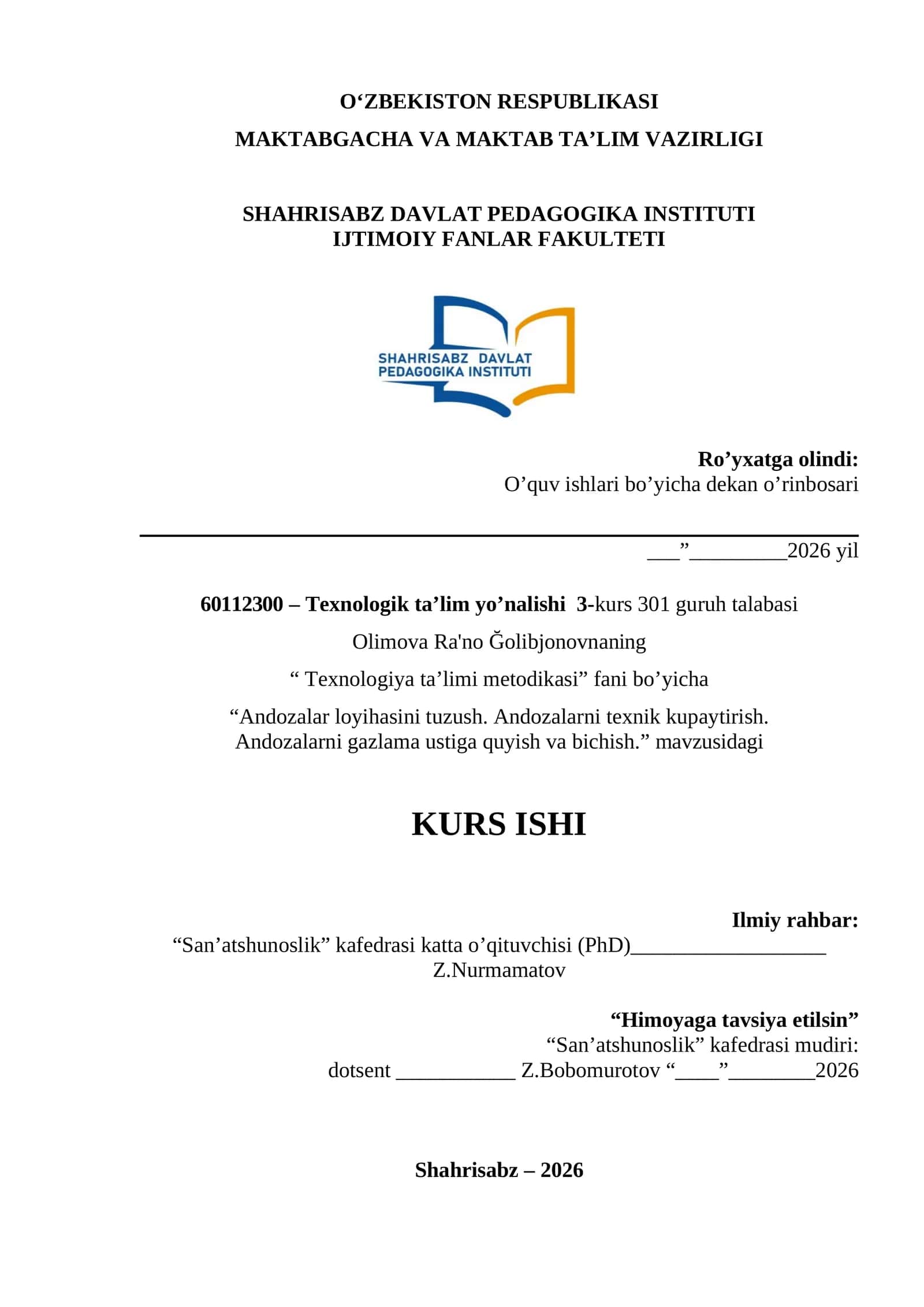 Andozalar Loiyhasi 1