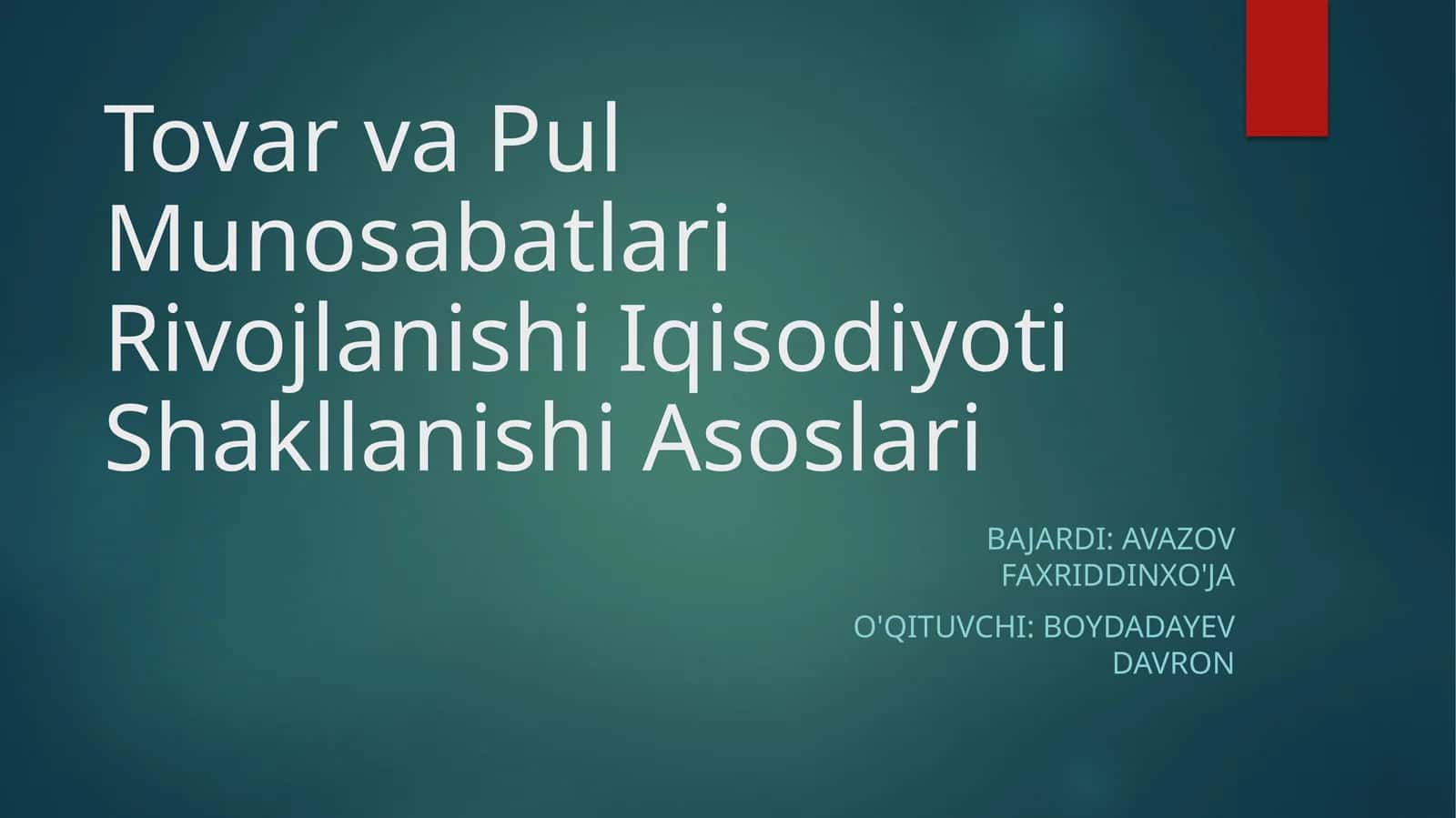 Tovar va Pul Munosabatlari Rivojlanishi Iqtisodiyoti 1