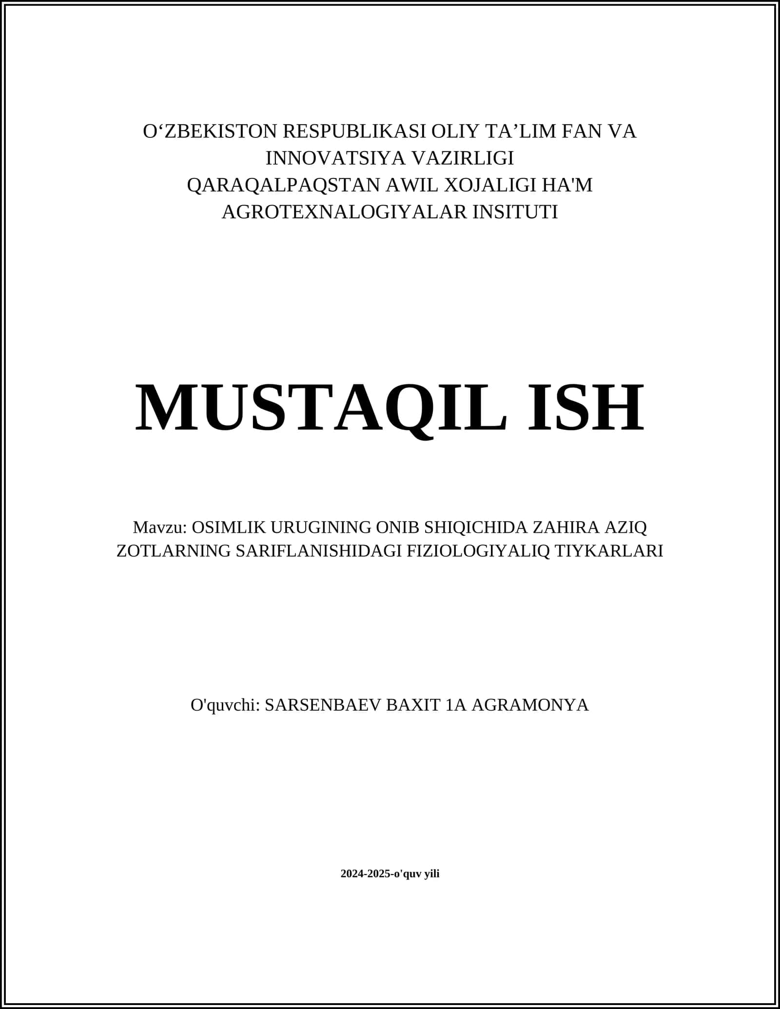 OSIMLIK URUGINING ONIB SHIQICHIDA ZAHIRA AZIQ ZOTLARNING SARIFLANISHIDAGI FIZIOLOGIYALIQ TIYKARLARI 1