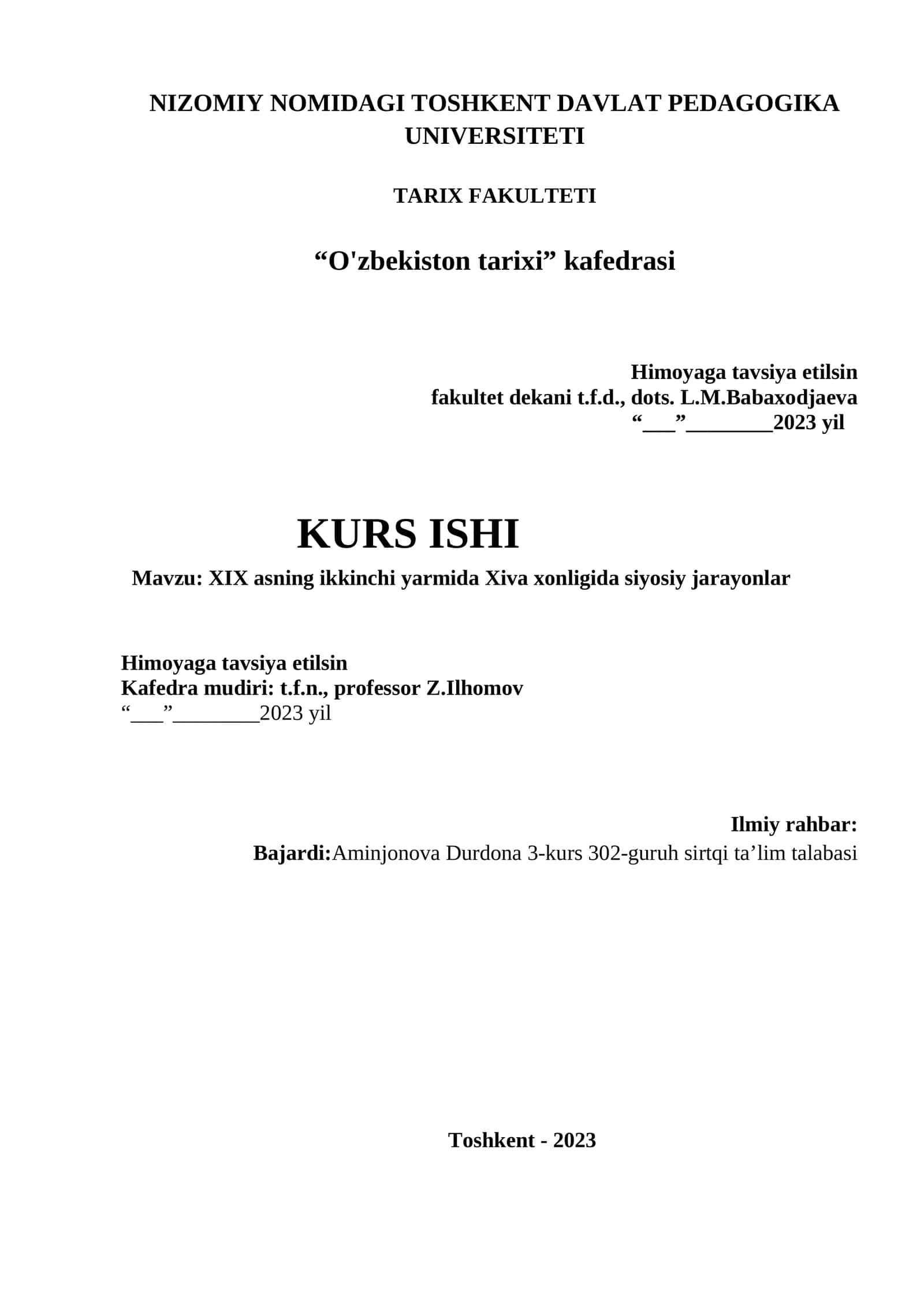 XIX asning ikkinchi yarmida Xiva xonligida siyosiy jarayonlar 1