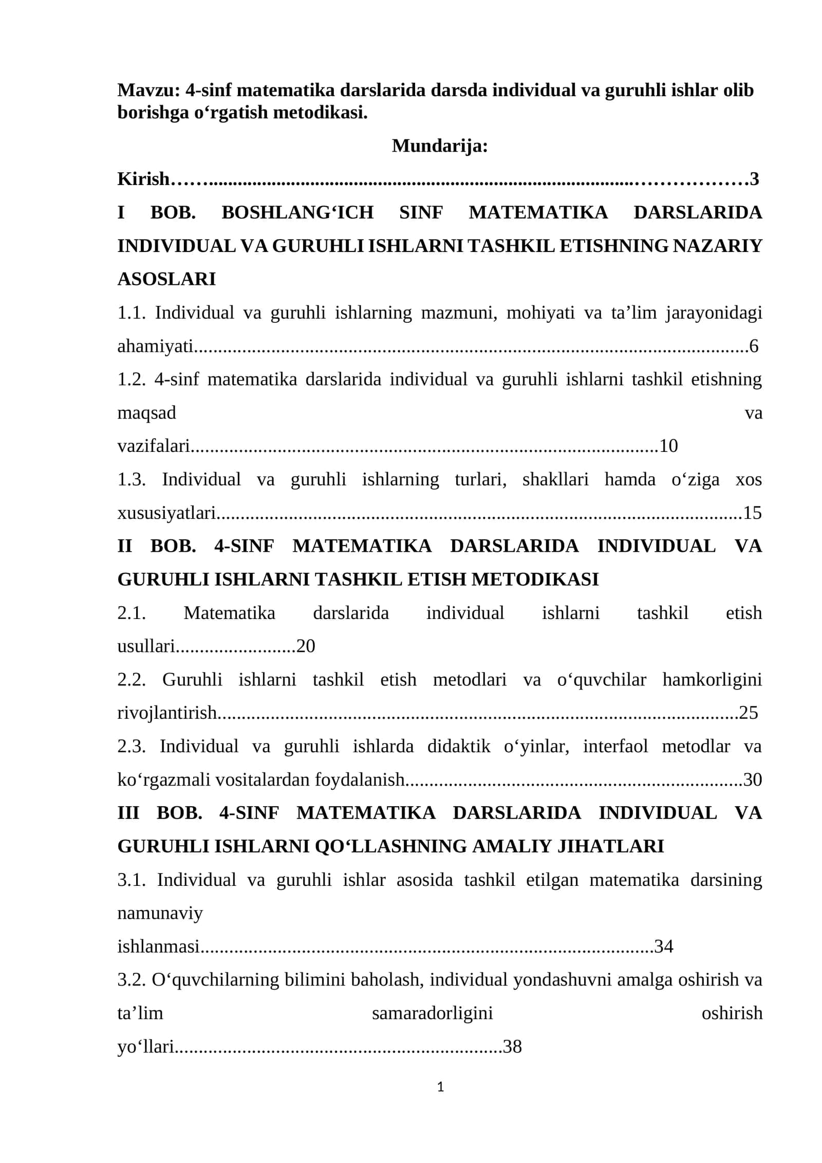 4-sinf matematika darslarida darsda individual va guruhli ishlar olib borishga o'rgatish metodikasi 1