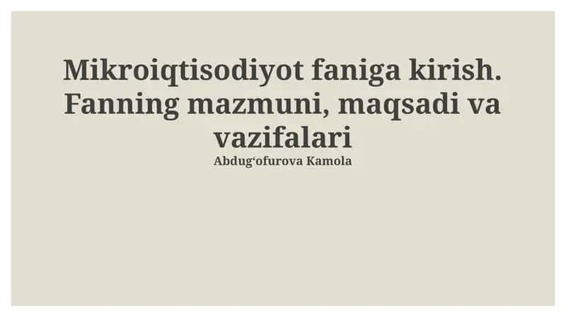 Mikroiqtisodiyot faniga kirish 1