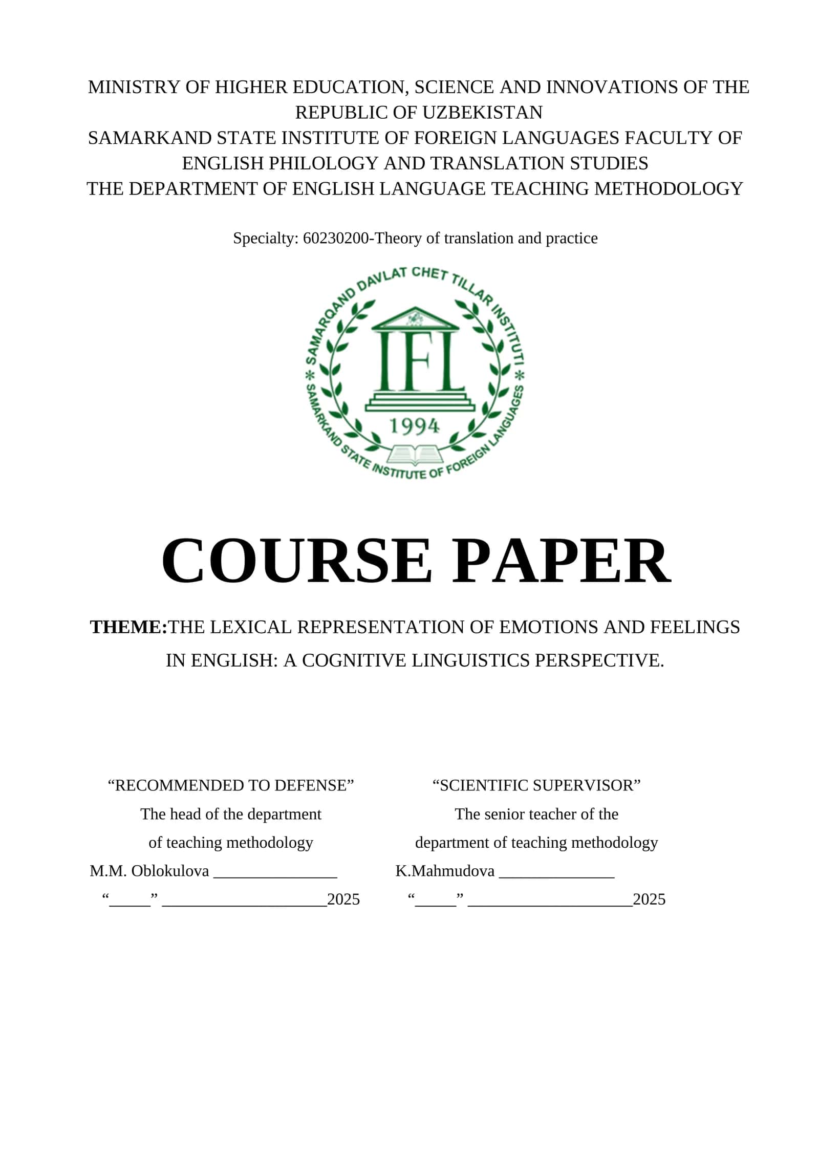 THE LEXICAL REPRESENTATION OF EMOTIONS AND FEELINGS IN ENGLISH A COGNITIVE LINGUISTICS PERSPECTIVE 1