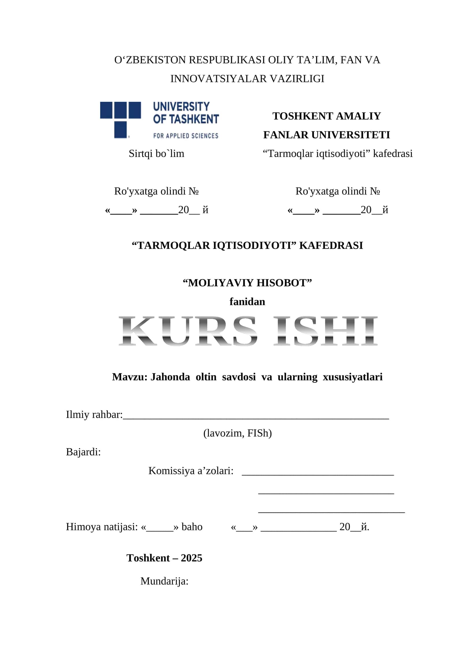 MOLIYAVIY HISOBOT KURS ISHI 1