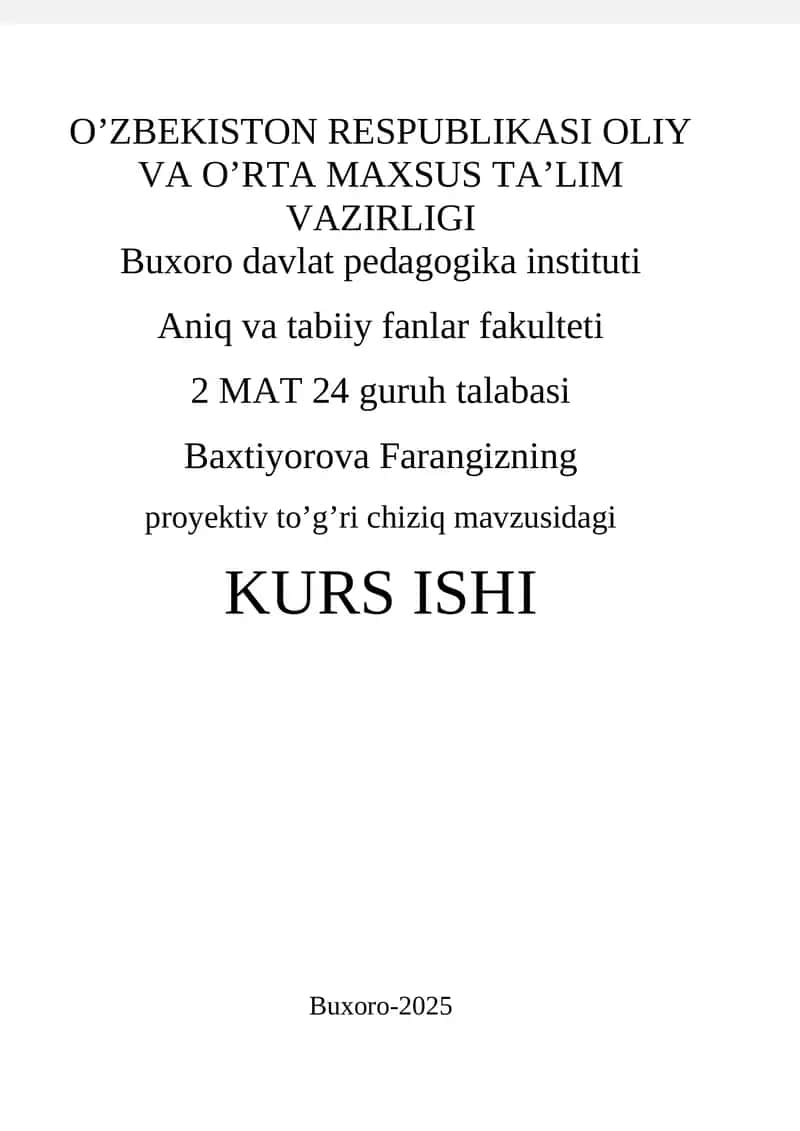 Proyektiv to’g’ri chiziq mavzusidagi KURS ISHI 1