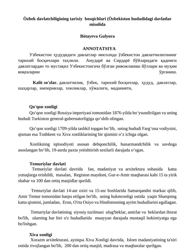 Òzbek davlatchiligining tarixiy bosqichlari 1