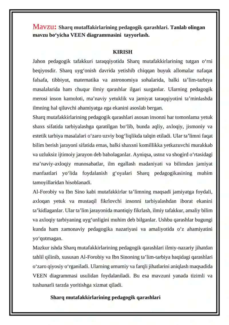 Sharq mutaffakirlarining pedagogik qarashlari 1