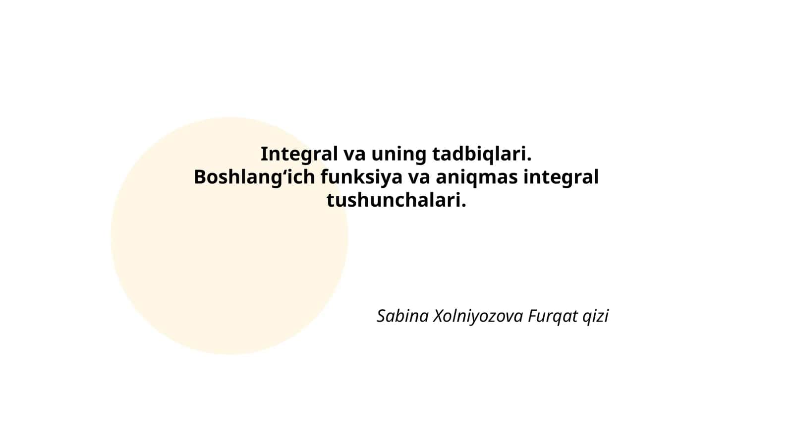 Integral va uning tadbiqlari 1