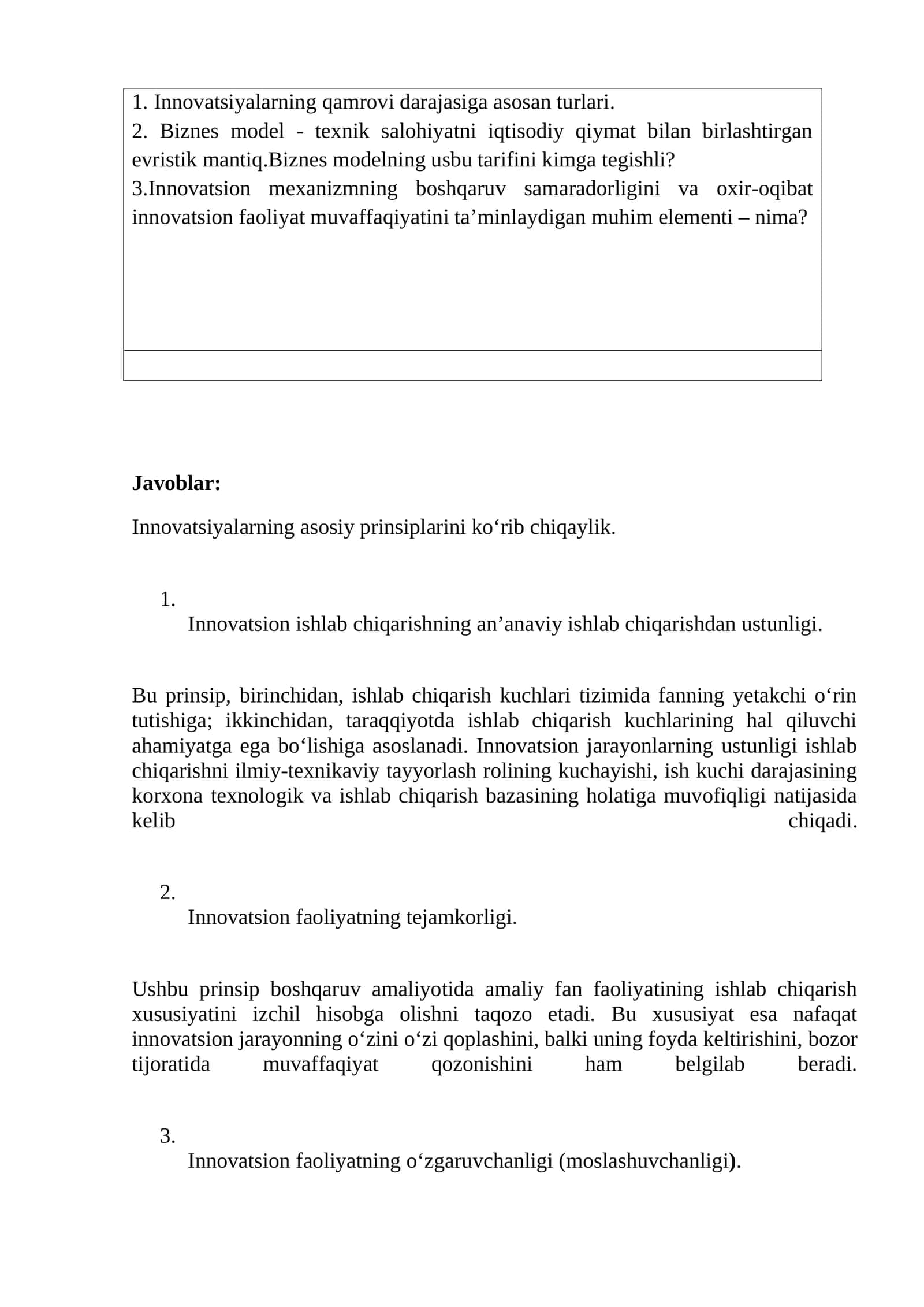 Innovatsiyalarning qamrovi darajasiga asosan turlari 1
