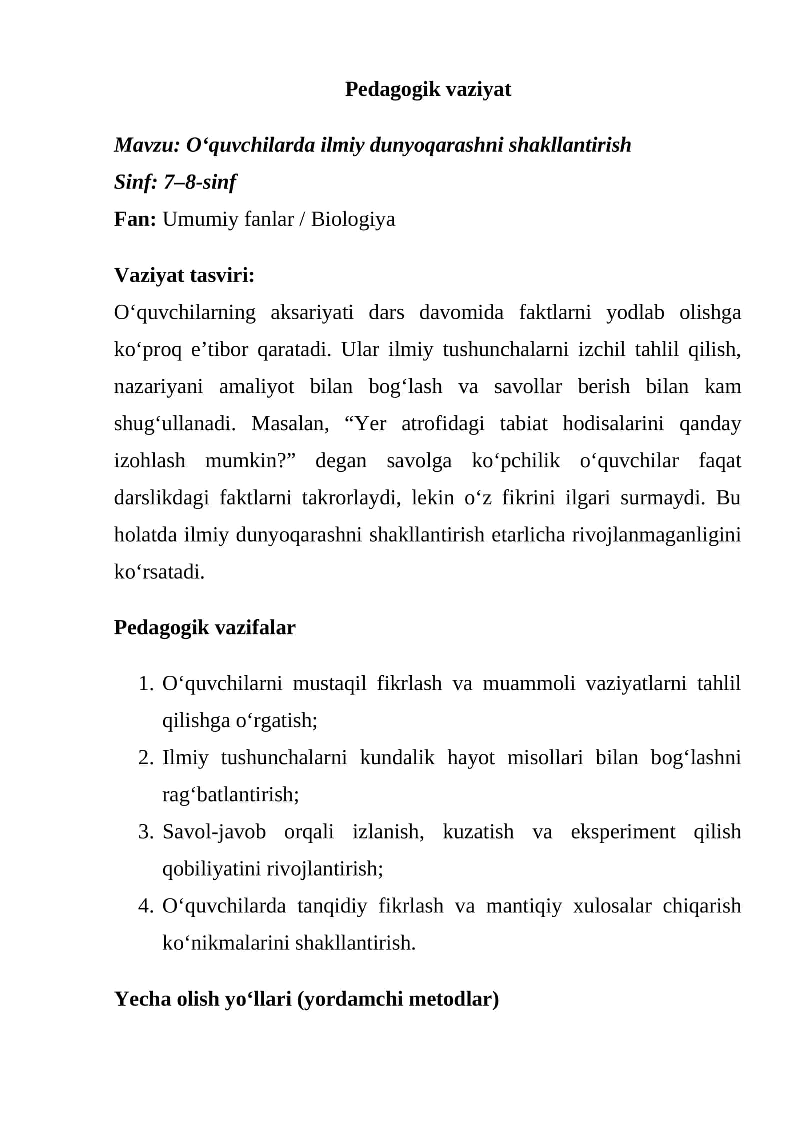 Pedagogik vaziyat 1