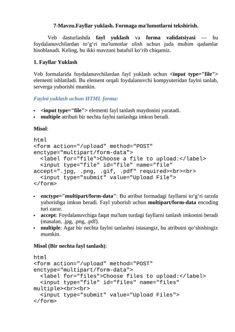 Fayllar yuklash va forma validatsiyasi 1