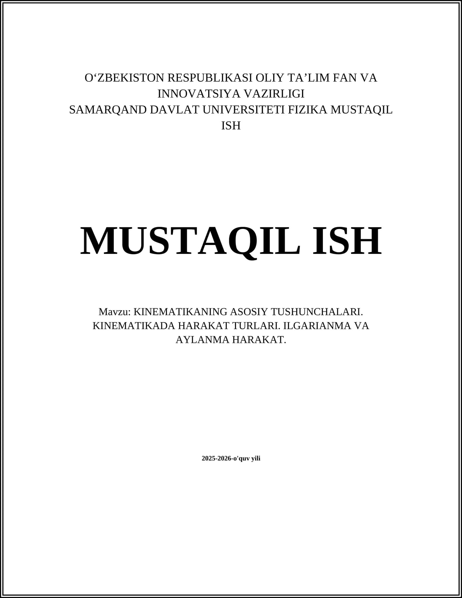 KINEMATIKANING ASOSIY TUSHUNCHALARI 1