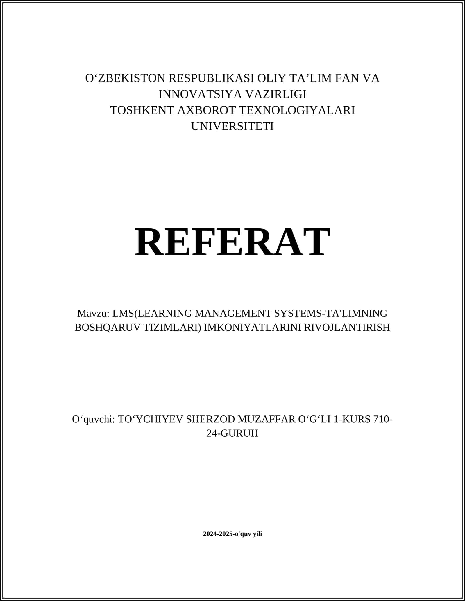 LMS(LEARNING MANAGEMENT SYSTEMS-TA'LIMNING BOSHQARUV TIZIMLARI) IMKONIYATLARINI RIVOJLANTIRISH 1