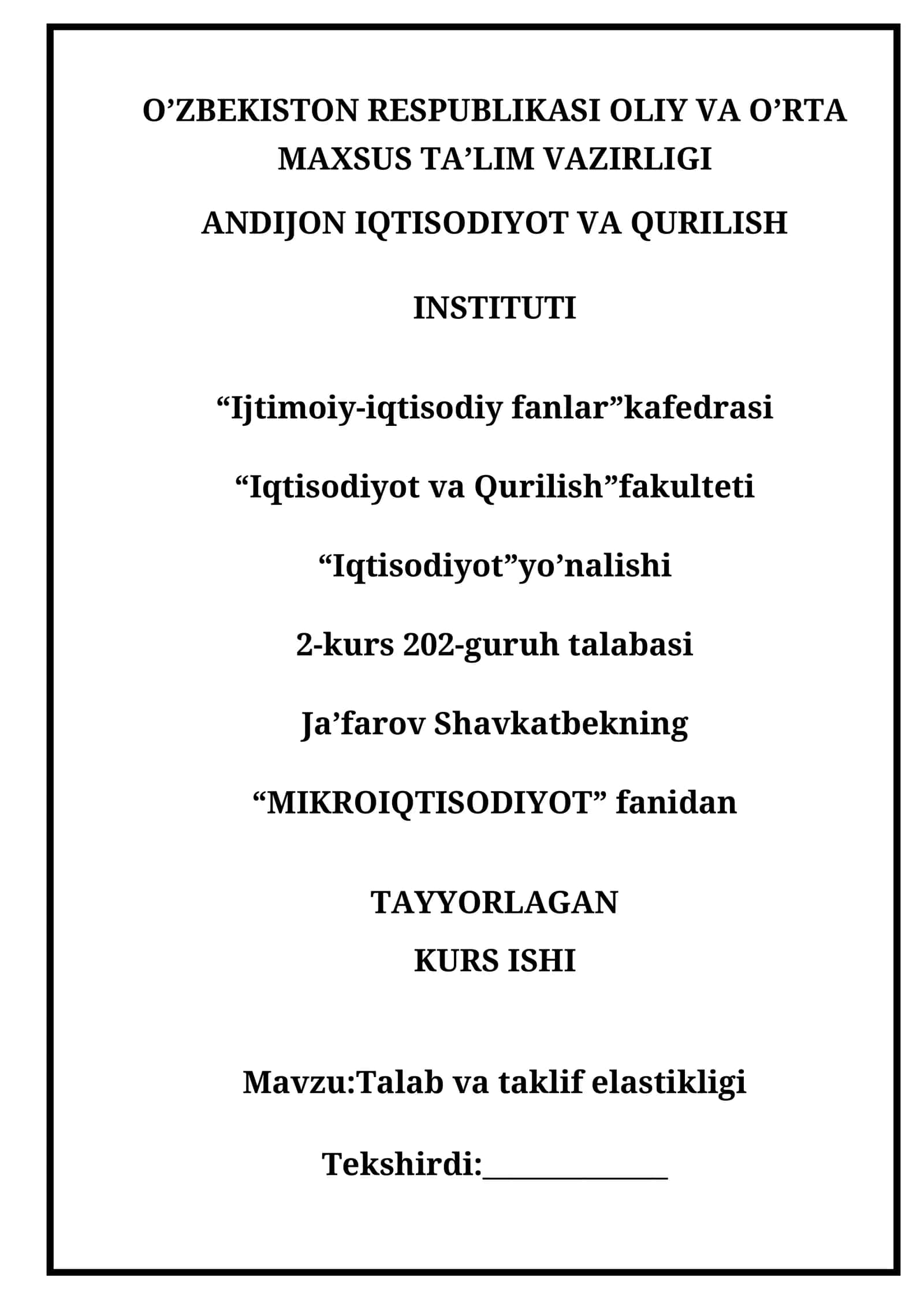 Talab va taklif elastikligi 1