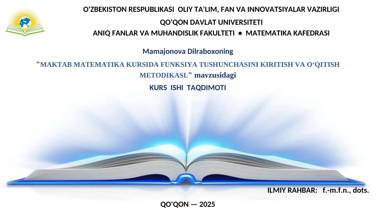 MAKTAB MATEMATIKA KURSIDA FUNKSIYA TUSHUNCHASINI KIRITISH VA O‘QITISH METODIKASI 1