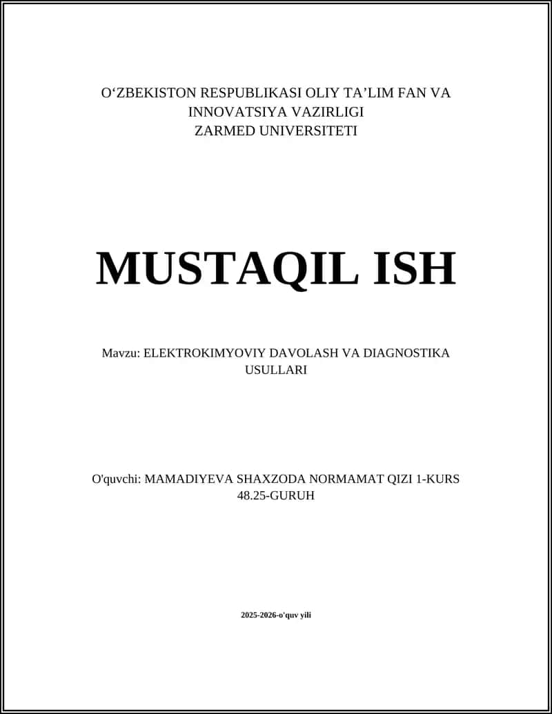 ELEKTROKIMYOVIY DAVOLASH VA DIAGNOSTIKA USULLARI 1