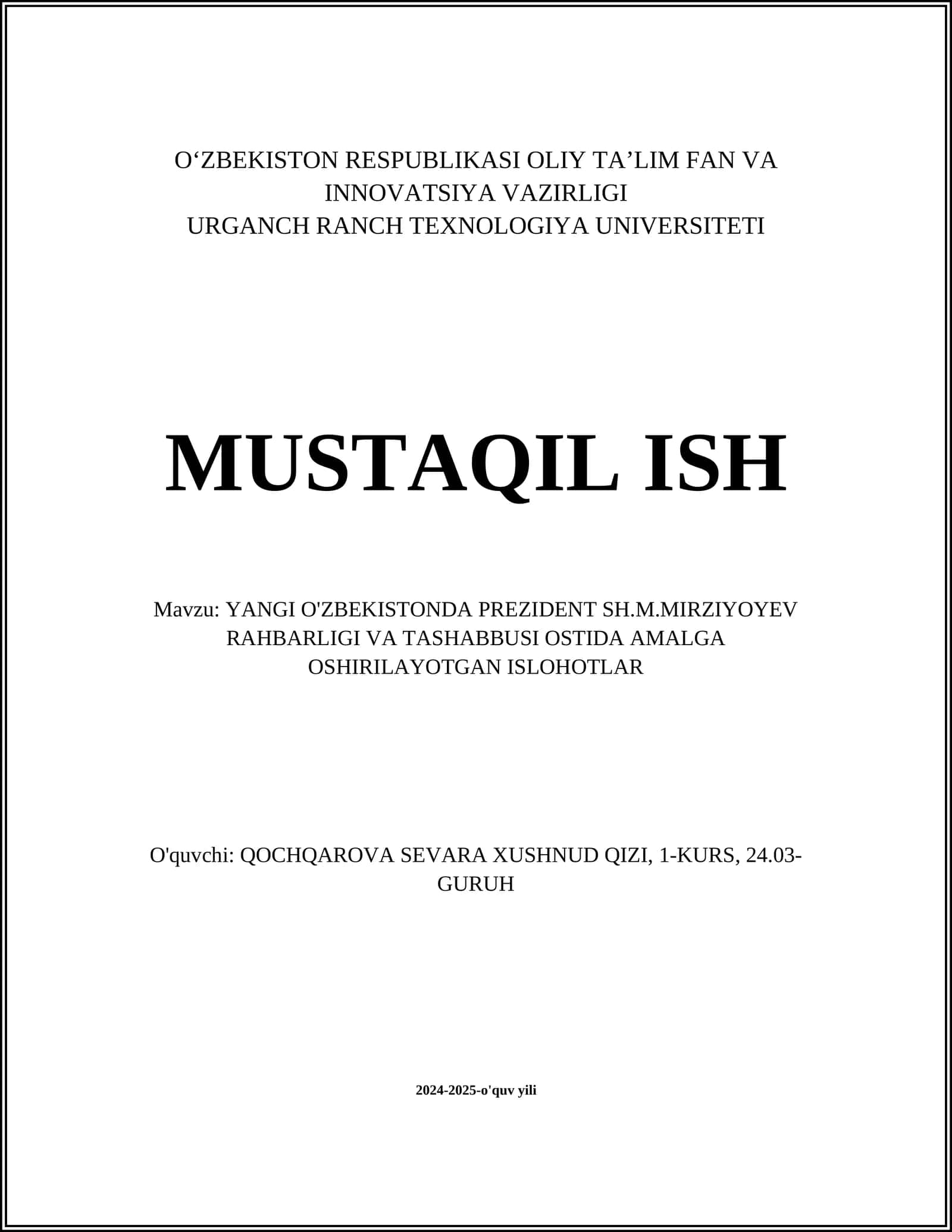 YANGI O'ZBEKISTONDA PREZIDENT SH.M.MIRZIYOYEV RAHBARLIGI VA TASHABBUSI OSTIDA AMALGA OSHIRILAYOTGAN ISLOHOTLAR 1