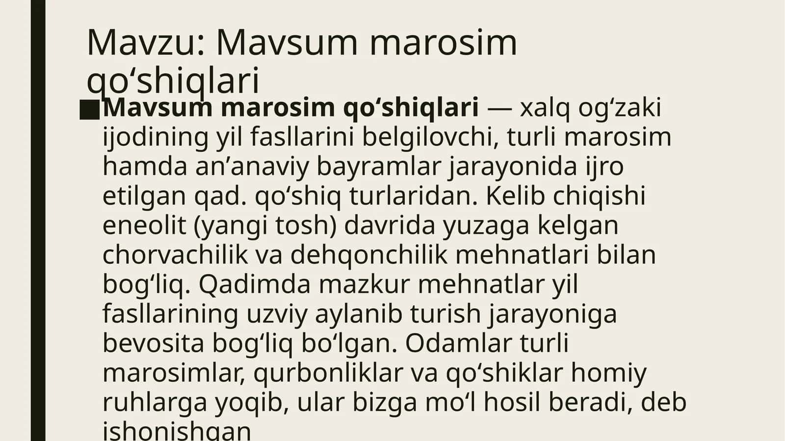 Mavsum marosim qoʻshiqlari 1
