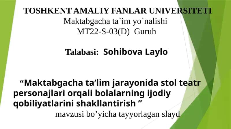 Maktabgacha taʼlim jarayonida stol teatr personajlari orqali bolalarning ijodiy qobiliyatlarini shakllantirish .pptx 1