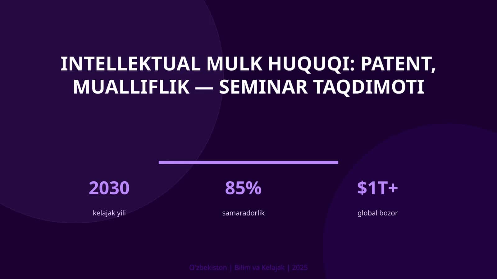 INTELLEKTUAL MULK HUQUQI: PATENT, MUALLIFLIK — SEMINAR TAQDIMOTI 1