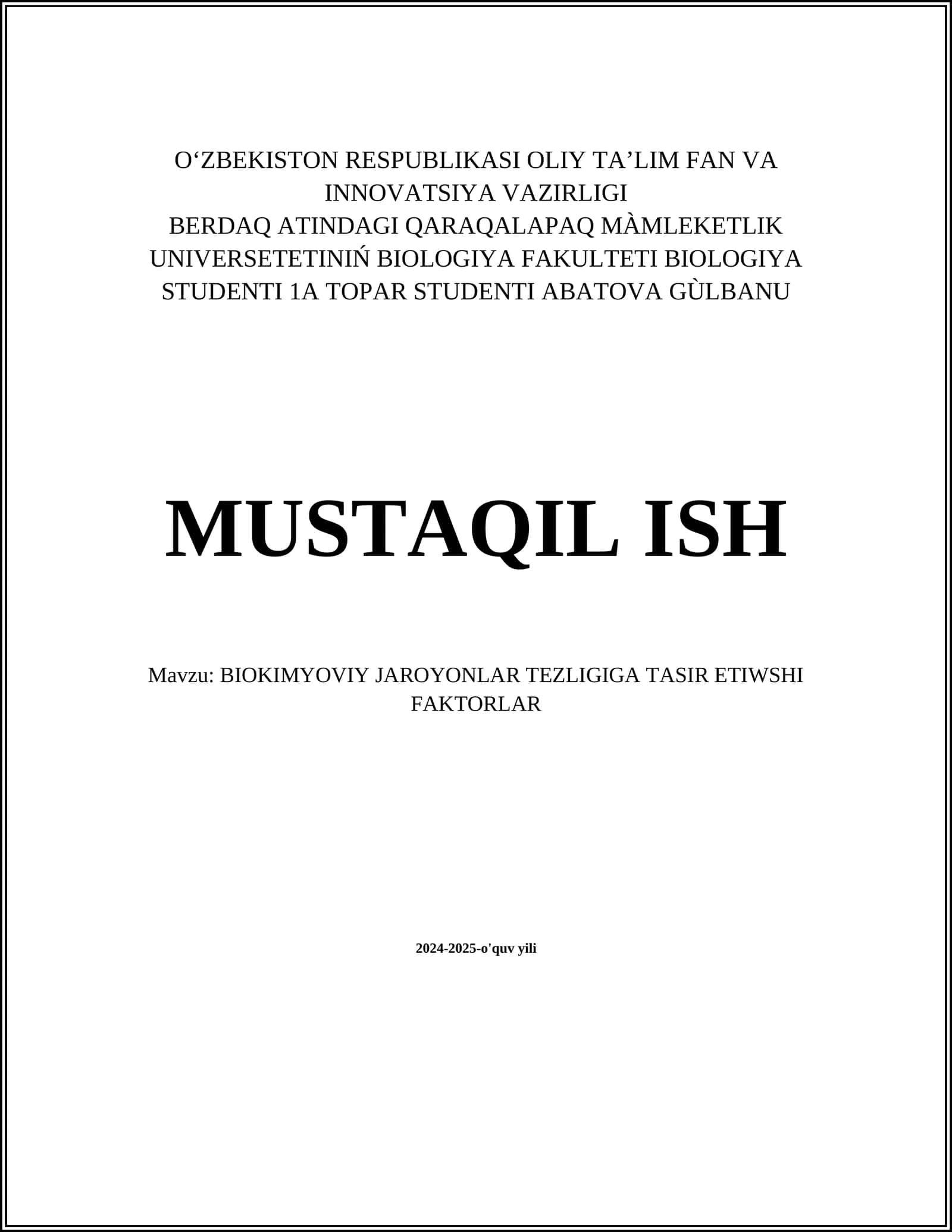 BIOKIMYOVIY JAROYONLAR TEZLIGIGA TASIR ETIWSHI FAKTORLAR 1