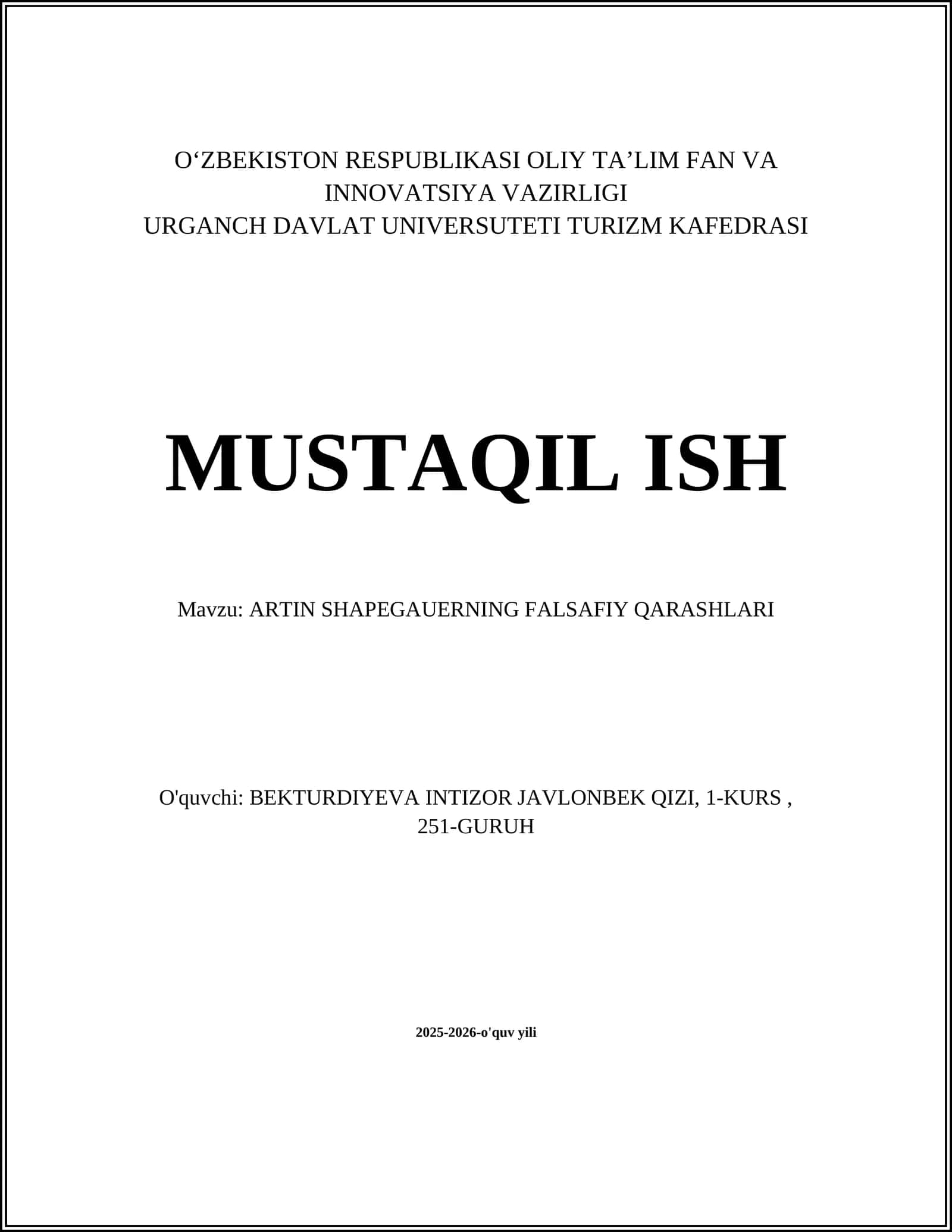 ARTIN SHAPEGAUERNING FALSAFIY QARASHLARI 1