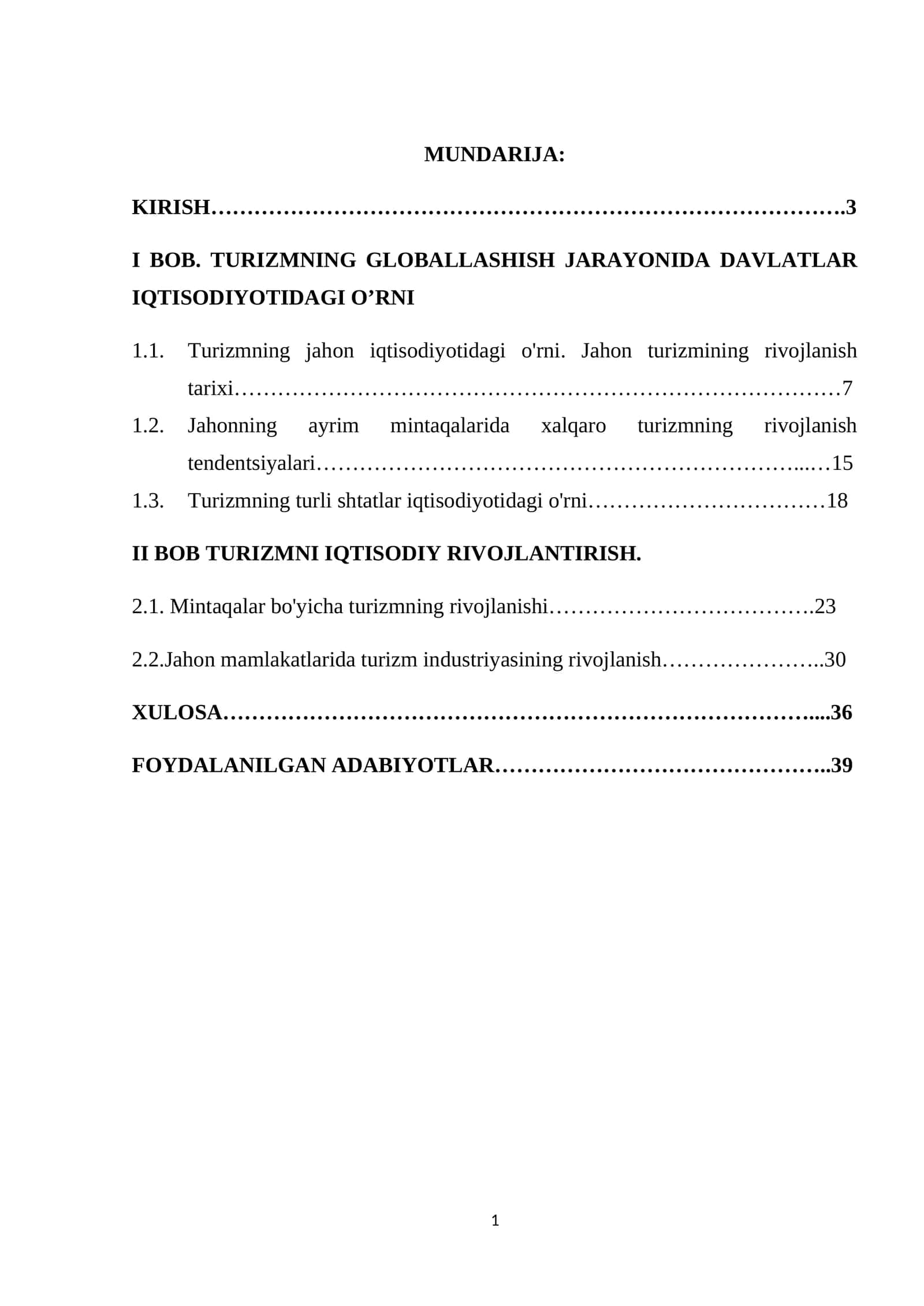 Turizmning Jahon Iqtisodiyotidagi O'rni 1
