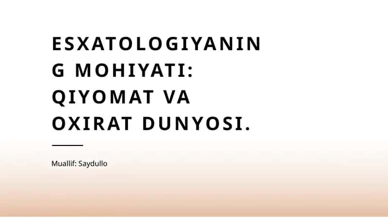 Esxatologiyani Tushunish 1
