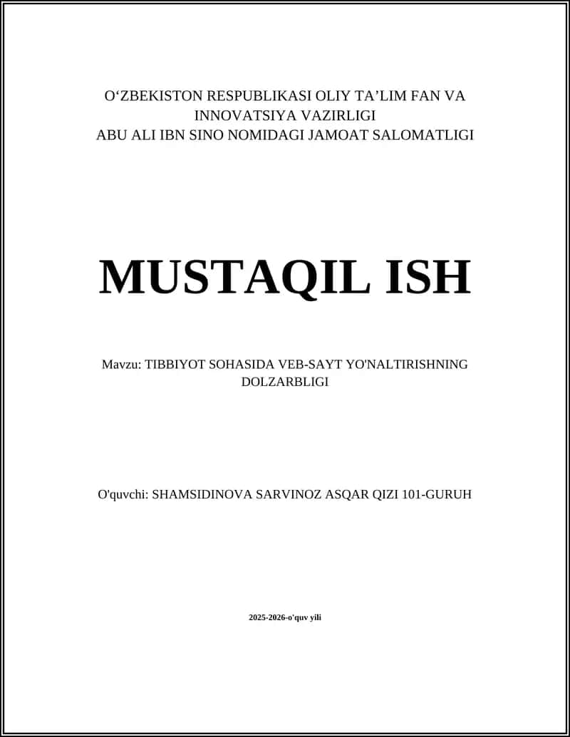 TIBBIYOT SOHASIDA VEB-SAYT YO'NALTIRISHNING DOLZARBLIGI 1