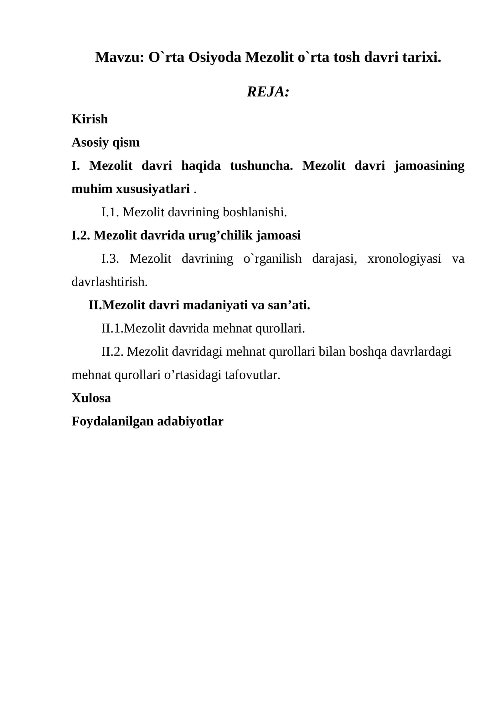 O`rta Osiyoda Mezolit o`rta tosh davri tarixi 1