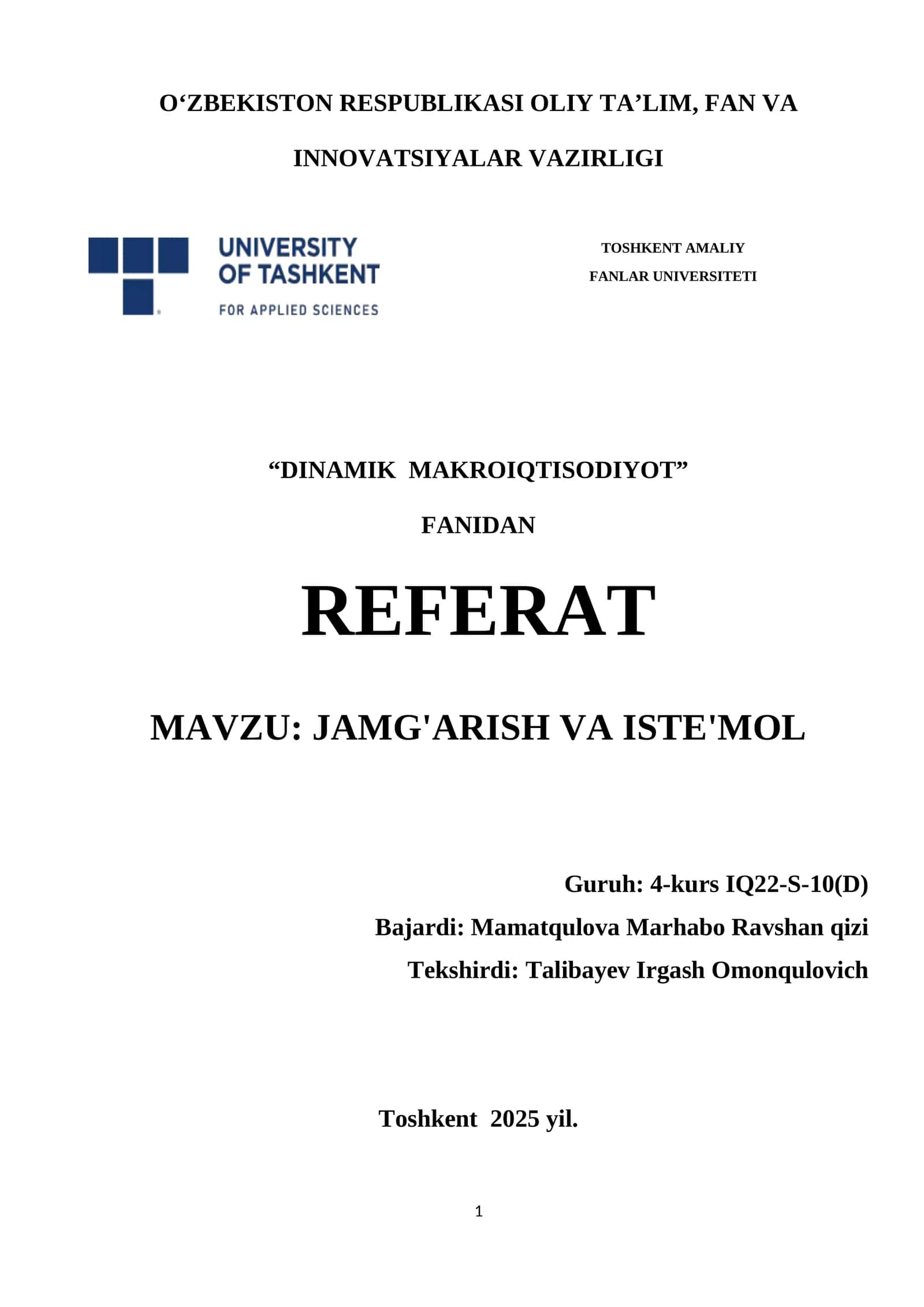 DINAMIK MAKROIQTISODIYOT 1