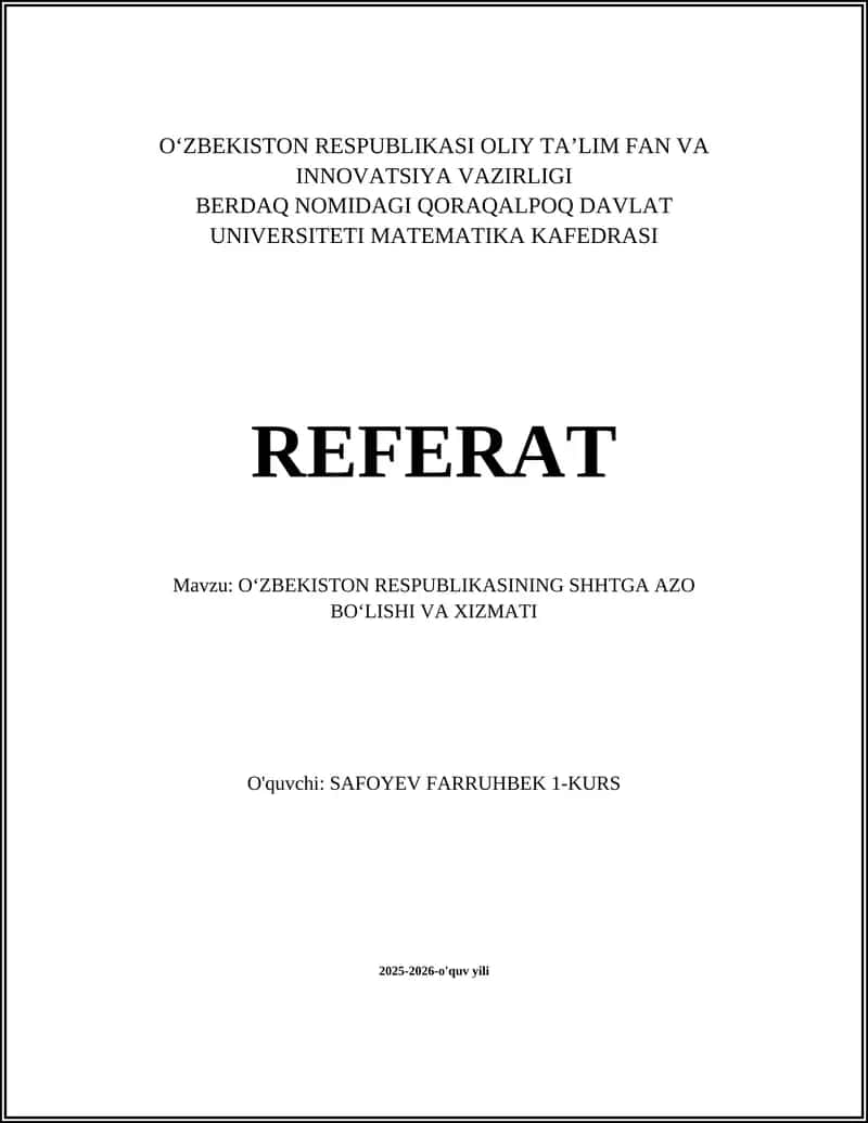 Oʻzbekiston RESPUBLIKASINING SHHTGA AZO BOʻLISHI VA XIZMATI 1
