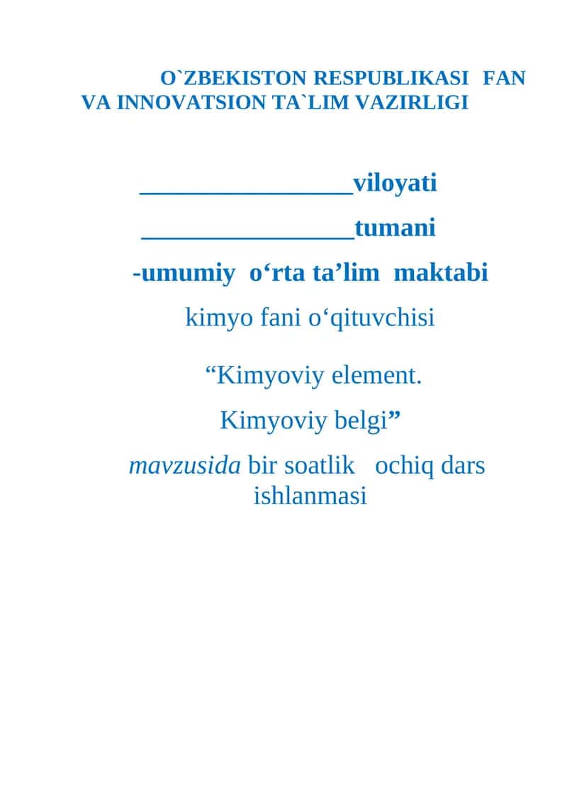 Kimyoviy element . Kimyoviy belgi ochiq dars 1