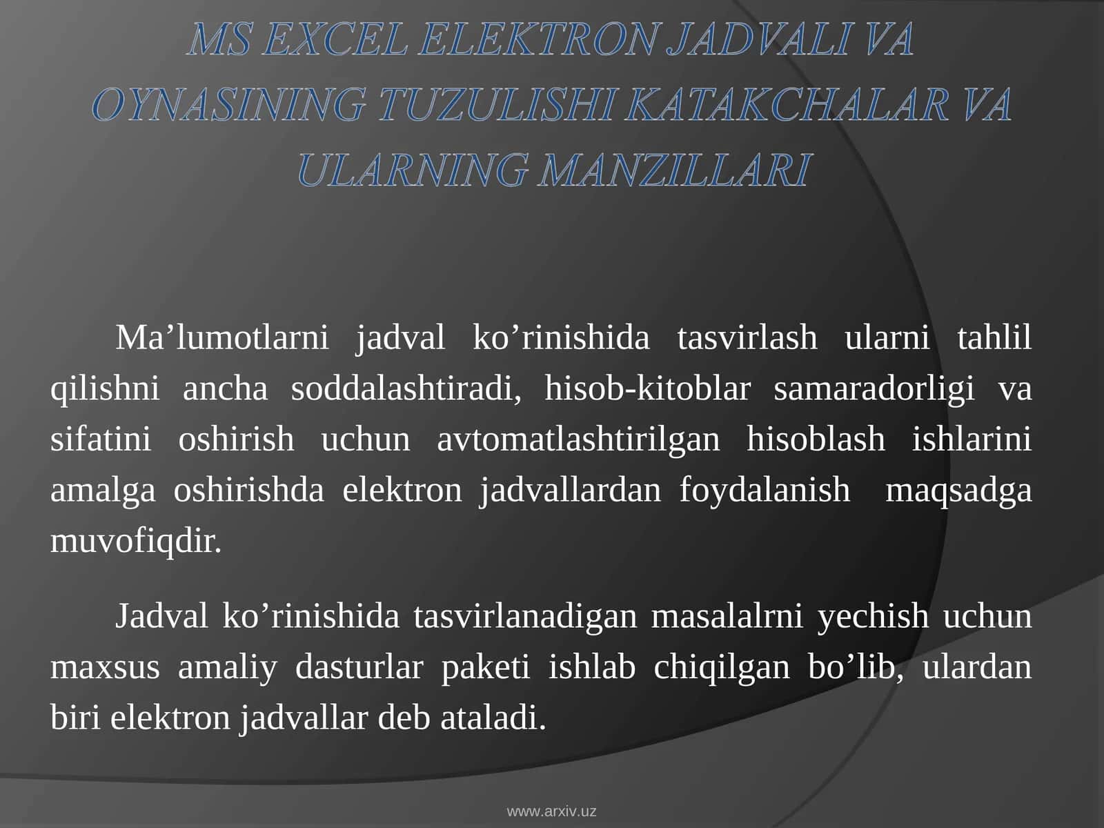 Elektron jadvallar 1