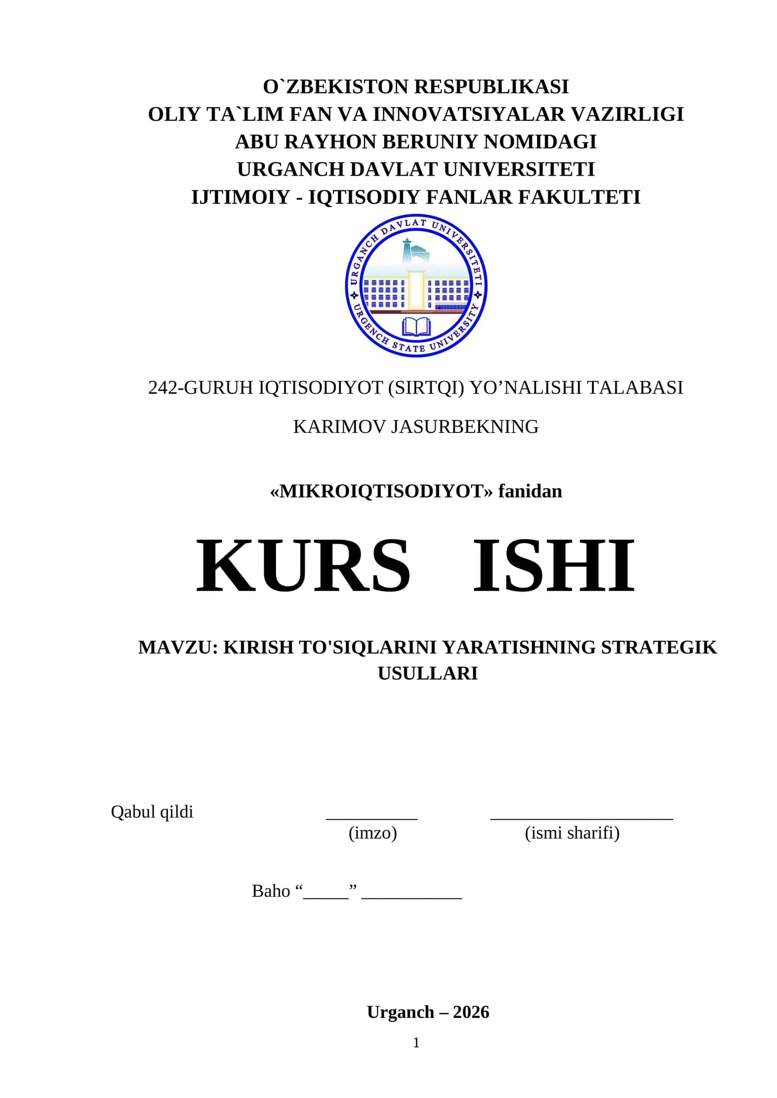 KIRISH TO'SIQLARINI YARATISHNING STRATEGIK USULLARI 1