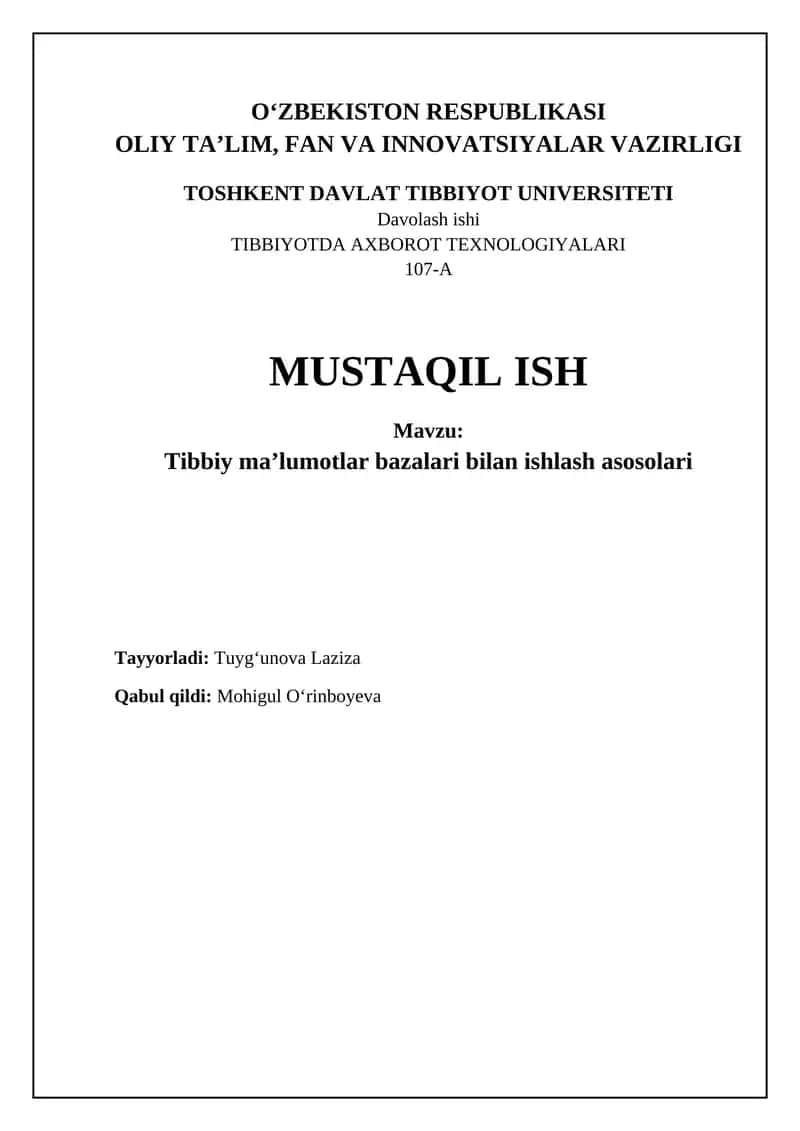 Tibbiy ma'lumotlar bazalariga kirish 1