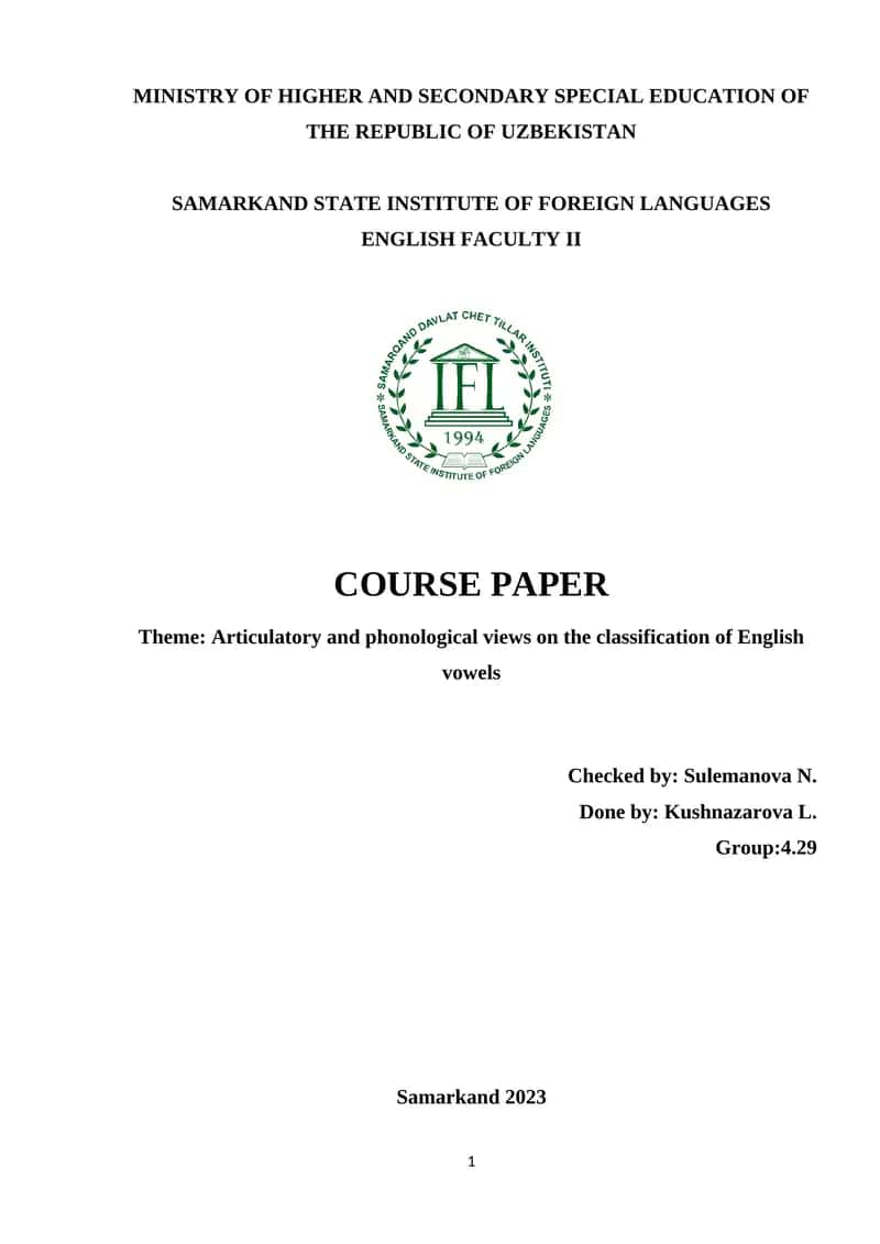 Articulatory and phonological views on the classification of English vowels 1