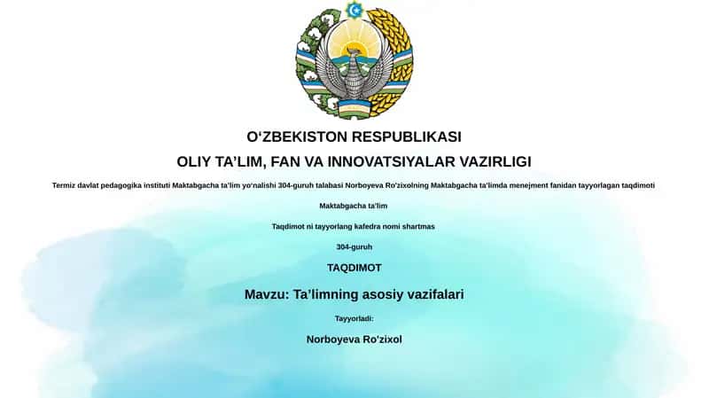 Taʼlimning asosiy vazifalari 1