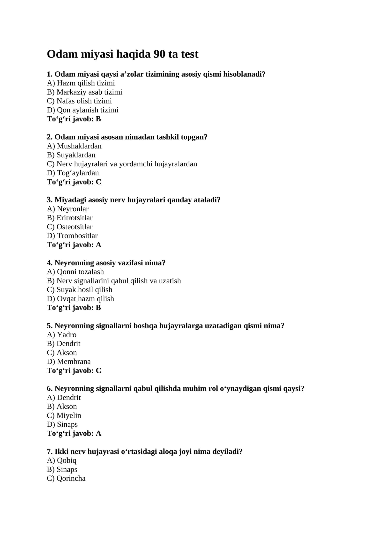 Odam miyasi haqida 90 ta test 1
