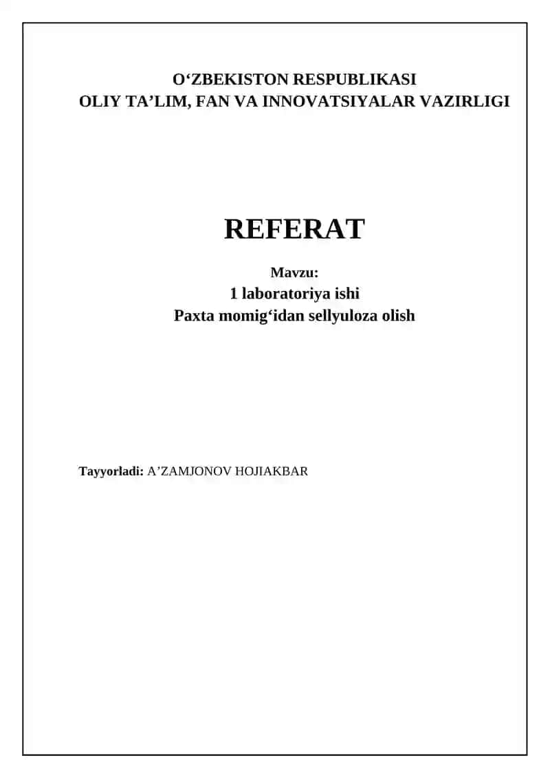 Paxta momigʻidan sellyuloza olish
