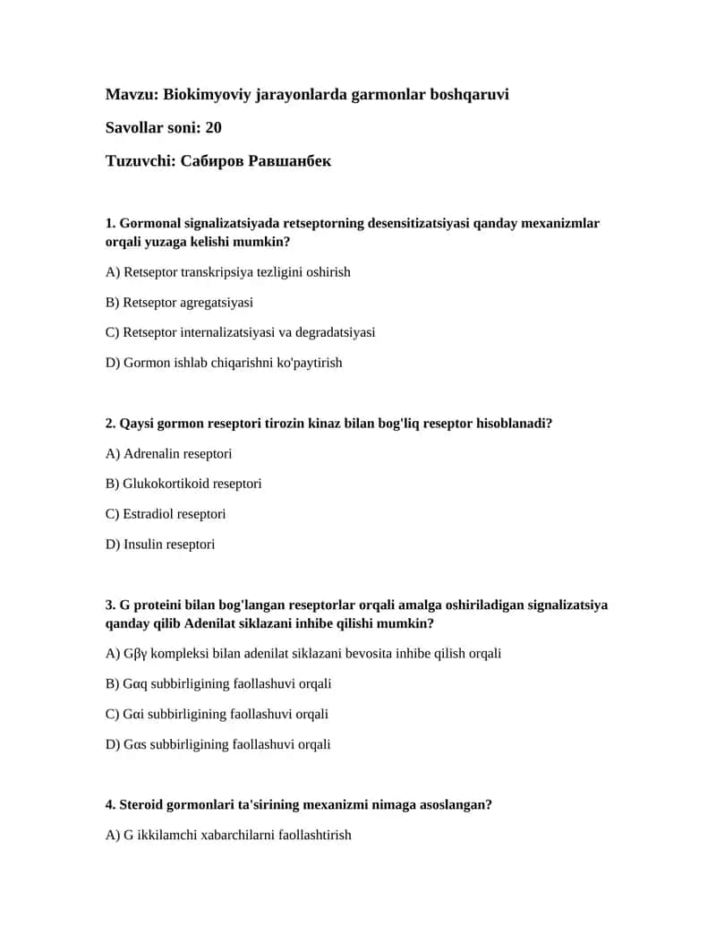 Biokimyoviy jarayonlarda garmonlar boshqaruvi 1